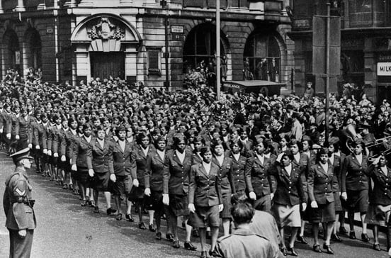 6888 Central Postal Directory Battalion Marching in Birmingham, England 1945