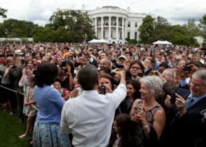 Barack and Michelle Obama with White House visitors