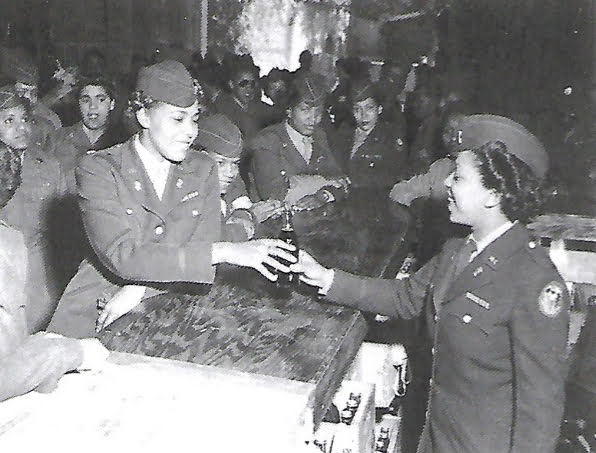 Major Charity Adams at the grand opening of the 6888th Central Postal Directory Battalion refreshment bar.
